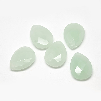 Natural Green Quartz Pendants, Faceted, Dyed, Drop