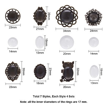 PandaHall Elite DIY Ring Making, with Adjustable Iron Finger Ring Components, Alloy Bezel Settings and Transparent Glass Cabochons