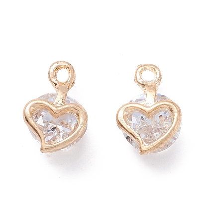 Alloy Clear Cubic Zirconia Charms, Long-Lasting Plated, Heart