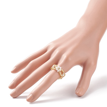 5Pcs 5 Style Glass Seed Braided Flower Stretch Rings for Women