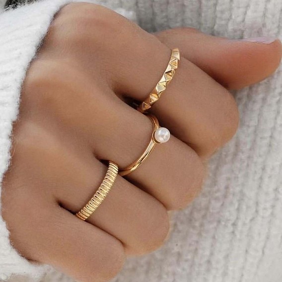 Латунное простое кольцо для женщин, ребристое кольцо