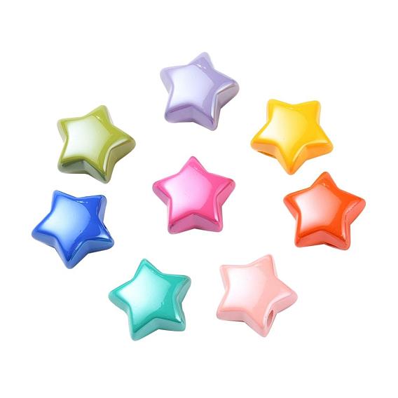 32Pcs 8 Colors Opaque Acrylic Beads, Pearlized, Star