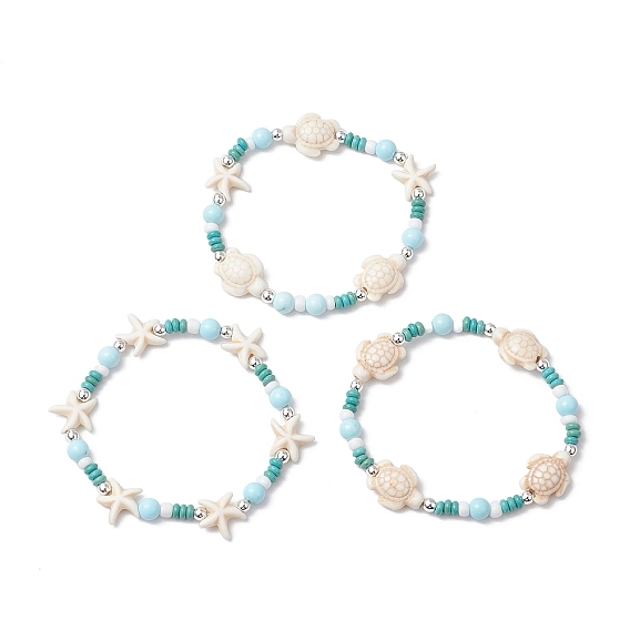 Браслеты из синтетической окрашенной бирюзы и натурального хаулита для женщин, с серебряным гальваническим покрытием из немагнитных синтетических гематитовых бусин