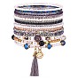 11Pcs Boho Seed Beads Stretch Bracelets Set, Multilayered Stackable Bracelets, Colorful Tassel Charm Bracelets for Women