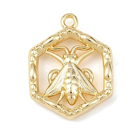 Латунные подвески, без кадмия, без никеля и без свинца, шестиугольник с узором пчелы