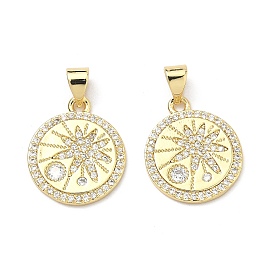 Латунные микро проложить кубического циркония подвески, плоский круглый с цветными чарами, долговечный, стойки покрытие, без свинца и без кадмия