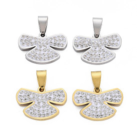 201 Stainless Steel Pendants, with Crystal Rhinestone and Stainless Steel Snap On Bails, Angel