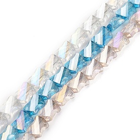 Electroplated Transparent Glass Beads Strands, Half Rainbow Plated, Faceted Twist Rectangle
