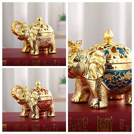 Elehphant Alloy with Enamel Candle Holder, Home Office Teahouse Zen Buddhist Supplies