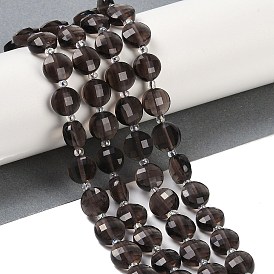 Natural Ice Obsidian Beads Strands, Faceted, Flat Round, with Seed Beads