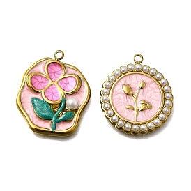 304 нержавеющей стальной эмали подвески, с абс пластмассовой имитационной жемчужиной, ионное покрытие (ip), реальный 18 k позолоченный