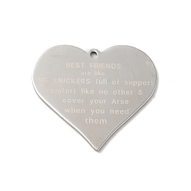 304 Stainless Steel Pendants, Manual Polishing, Heart with Word Best Friends/ Big Knickers Charm