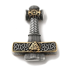 Viking 304 Stainless Steel Pendants, Thor's Hammer with Valknut Charm