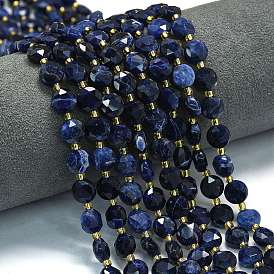 Природный содалит бисер нитей, граненый пятиугольный разрез, плоско-круглые, с бисером