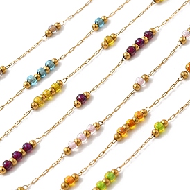 Ручная работа 304 цепи из нержавеющей стали и стеклянных бусин, пайки, с 316 цепью и катушкой из нержавеющей стали, ионное покрытие (ip)