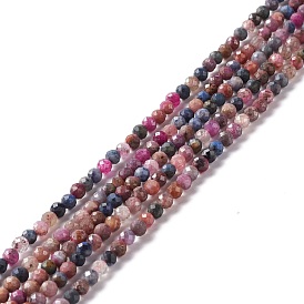 Natural Red Corundum/Ruby and Sapphire Beads Strands, Faceted, Round