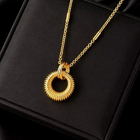 Brass Ring Pendant 304 Stainless Steel Chain Necklaces for Women
