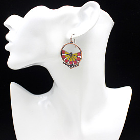 Minimalist Hollow Circle Pendant & Oil Drop Flower Earrings Bohemian Ethnic Style