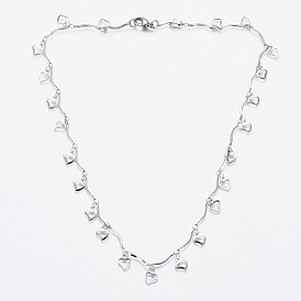 304 Stainless Steel Love Heart Charm Necklaces, Bar Link Chain Necklaces, with Lobster Claw Clasps