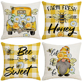 Spring Bee Flower Pillow Cover Nordic Linen Print Sunflower Flower Home Pillow Cover