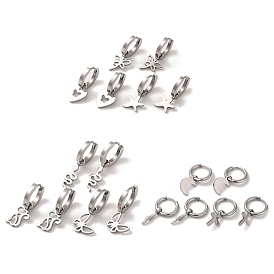 3 Pairs 3 Styles 304 Stainless Steel Hoop Dangle Earrings for Women