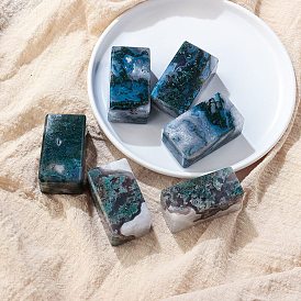 Natural Moss Agate Cuboid Figurines for Home Office Desktop Decoration