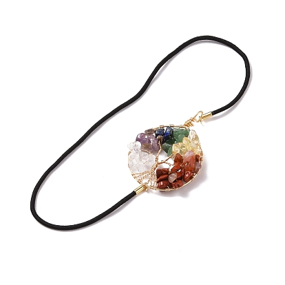 Elastic Bookmarks, Tree of Life Tumbled Natural Gemstone Beaded Book Marker, Flat Round