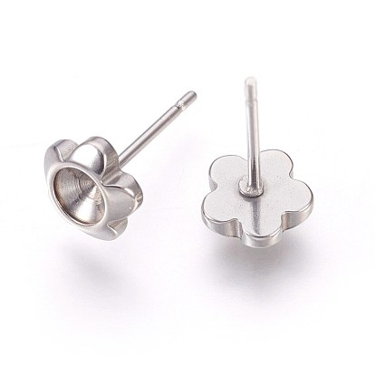 201 Stainless Steel Post Stud Earring Settings, with 304 Stainless Steel Pin, for Pointed Back Xilion Rivoli Rhinestone, Flower