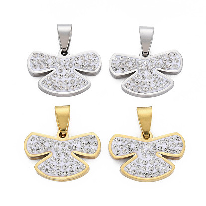 201 Stainless Steel Pendants, with Crystal Rhinestone and Stainless Steel Snap On Bails, Angel