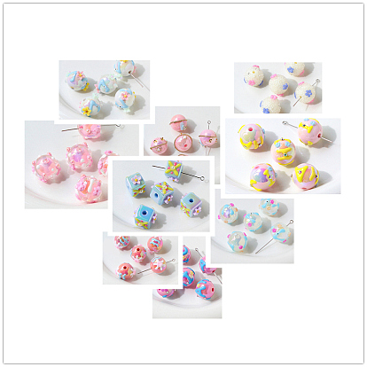 Opaque Acrylic Beads, Hand Painted Beads, Bumpy, Round/Planet