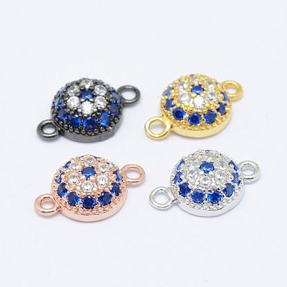 Brass Micro Pave Grade AAA Cubic Zirconia Links, Flat Round, Cadmium Free & Nickel Free & Lead Free