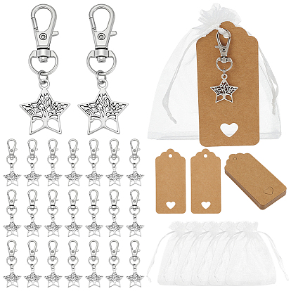 72шт. брелки в форме звезды из сплава, с поворотными карабинами из сплава, подарочными пакетами из органзы и бумажной карточкой