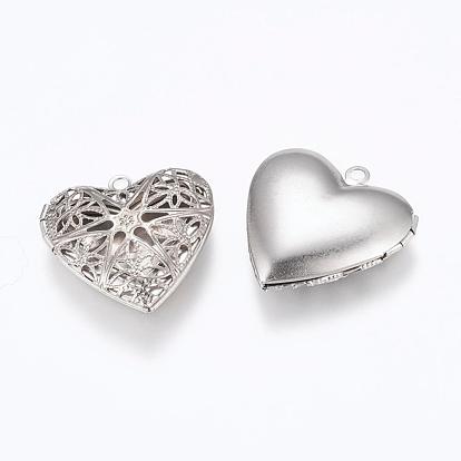 304 Stainless Steel Diffuser Locket Pendants, Photo Frame Charms for Necklaces, Heart