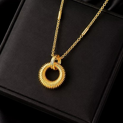 Brass Ring Pendant 304 Stainless Steel Chain Necklaces for Women