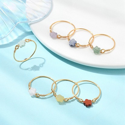 Природных драгоценных камней бусы палец кольца, цветок, с экологически чистой медной проволокой для женщин