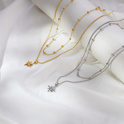 Двухслойные ожерелья из нержавеющей стали с подвеской в виде звезды и прозрачным кубическим цирконием для ежедневного ношения женщинами