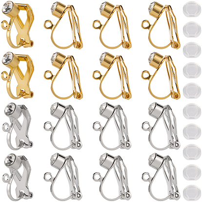 20 шт. 2 цвета 316 клипсы со стразами из хирургической нержавеющей стали, с 20силиконовыми подушечками для серег