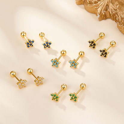 S925 Sterling Silver Flower Stud Earrings, with Cubic Zirconia & Sodalite
