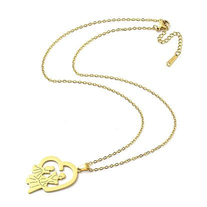 304 de acero inoxidable collares pendientes, corazon con madre, para el día de la madre