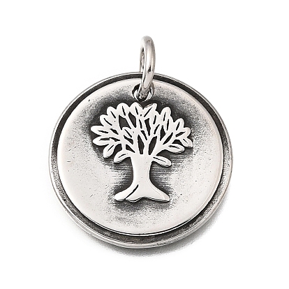 304 подвески из нержавеющей стали, плоский круглый с подвеской в виде дерева, с целью перехода в кольце