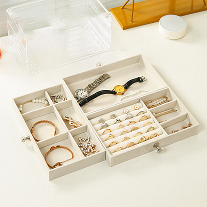 Прозрачный пластиковый ящик для хранения ювелирных изделий, 3 бархатный ящик-органайзер для ювелирных изделий для браслета, Ожерелье, хранение серег, прямоугольные