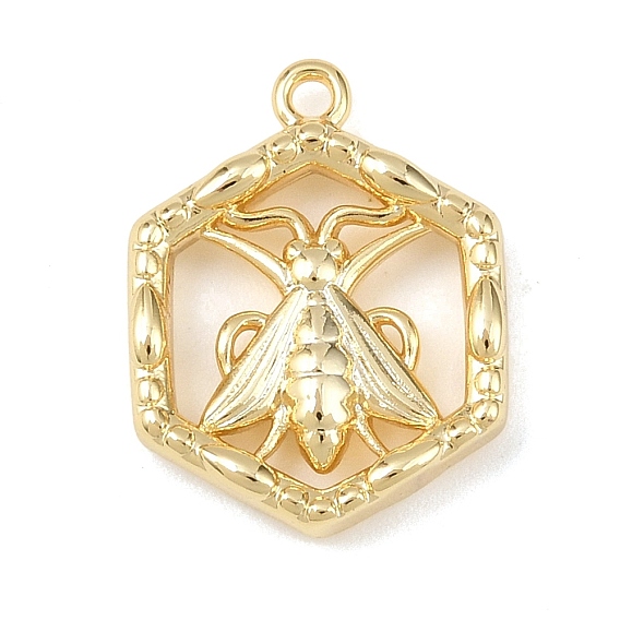 Латунные подвески, без кадмия, без никеля и без свинца, шестиугольник с узором пчелы