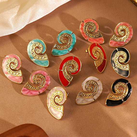 304 серьги-гвоздики из нержавеющей стали с эмалированными раковинами, золотые