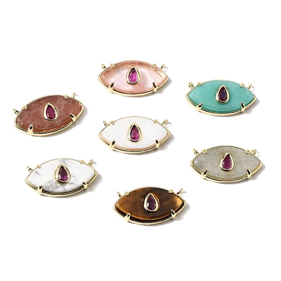 Драгоценный камень подвески, латунные подвески в виде глаз с инкрустацией из кубического циркония глубокого розового цвета., реальный 18 k позолоченный, без кадмия и без свинца, стойки покрытие, долговечный