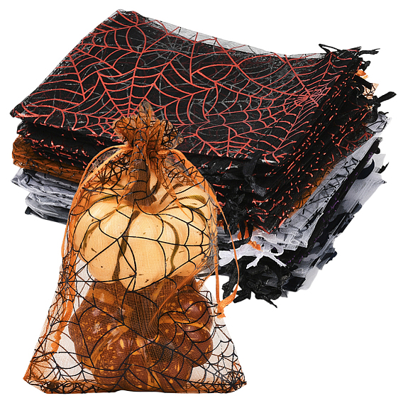 50 шт. 5 цветные прямоугольные тканевые сумки с напечатанным рисунком на завязках, темы хэллоуина