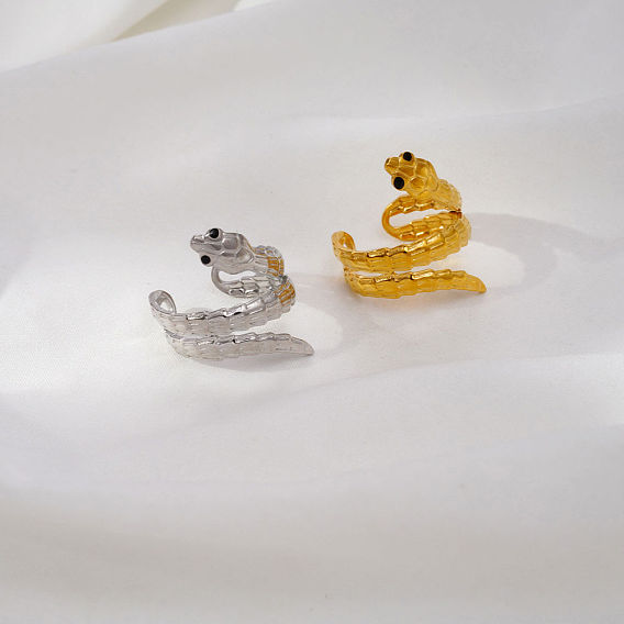 Anillos abiertos ajustables de acero inoxidable con forma de serpiente para mujer