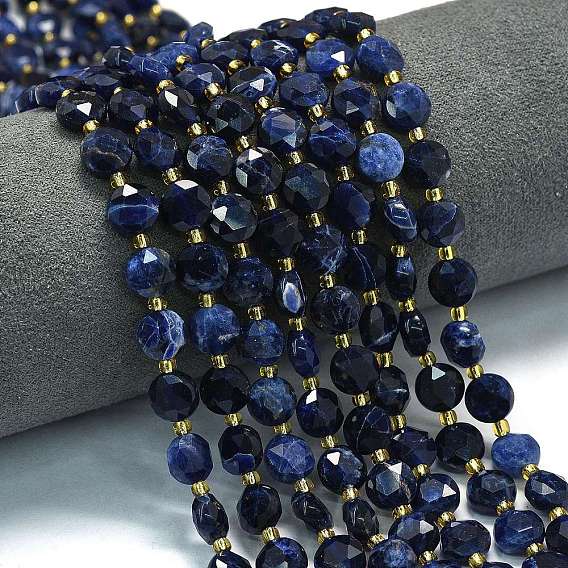 Природный содалит бисер нитей, граненый пятиугольный разрез, плоско-круглые, с бисером