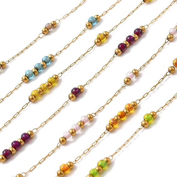 Ручная работа 304 цепи из нержавеющей стали и стеклянных бусин, пайки, с 316 цепью и катушкой из нержавеющей стали, ионное покрытие (ip)