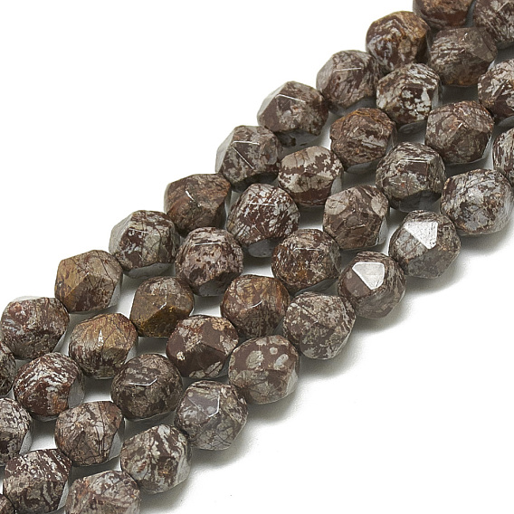 Natural Brown Snowflake Obsidian Beads Strands, Faceted, Round