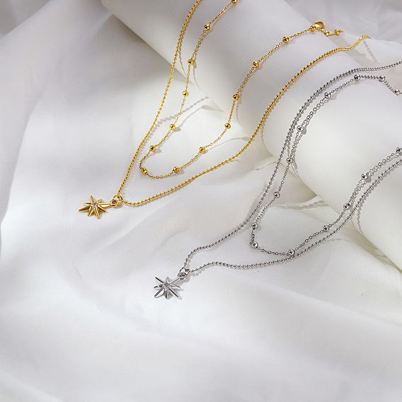 Двухслойные ожерелья из нержавеющей стали с подвеской в виде звезды и прозрачным кубическим цирконием для ежедневного ношения женщинами